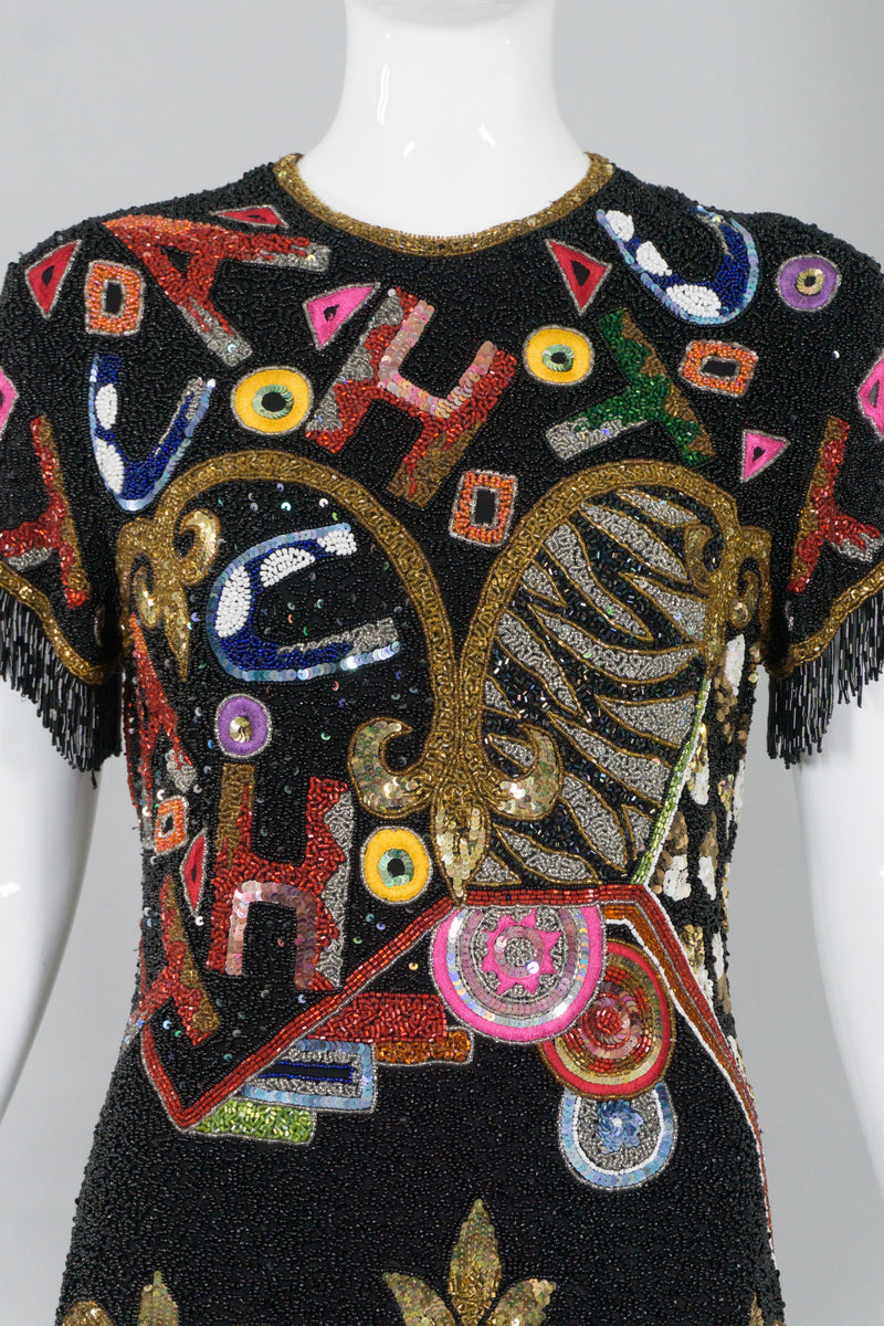 Naeeh Khan Riazee Vintage Beaded Alphabet Fringe Cocktail Dress Recess Naeeh Khan Riazee Vintage Beaded Alphabet Fringe Cocktail Dress Recess