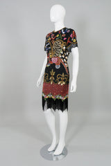 Naeeh Khan Riazee Vintage Beaded Alphabet Fringe Cocktail Dress