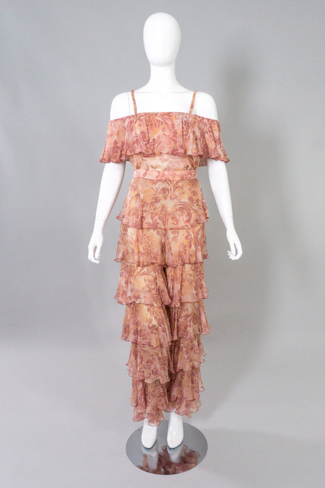 Valentino Night Vintage Silk Ruffle Top & Pant Set