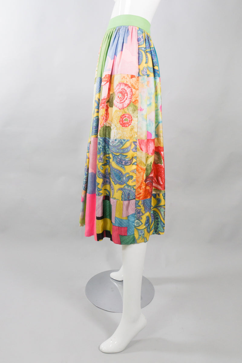 Vintage Silk Floral Patchwork Coulottes Skort Shorts