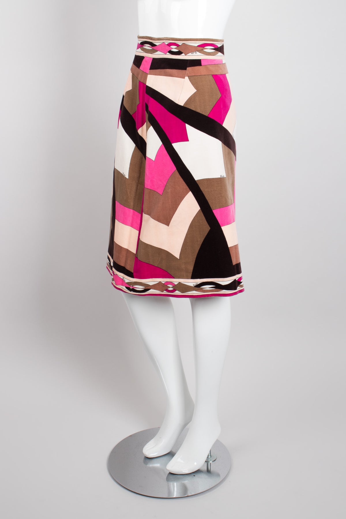 Vintage Emilio Pucci Pink Velvet Geometric Print Skirt Recess Los