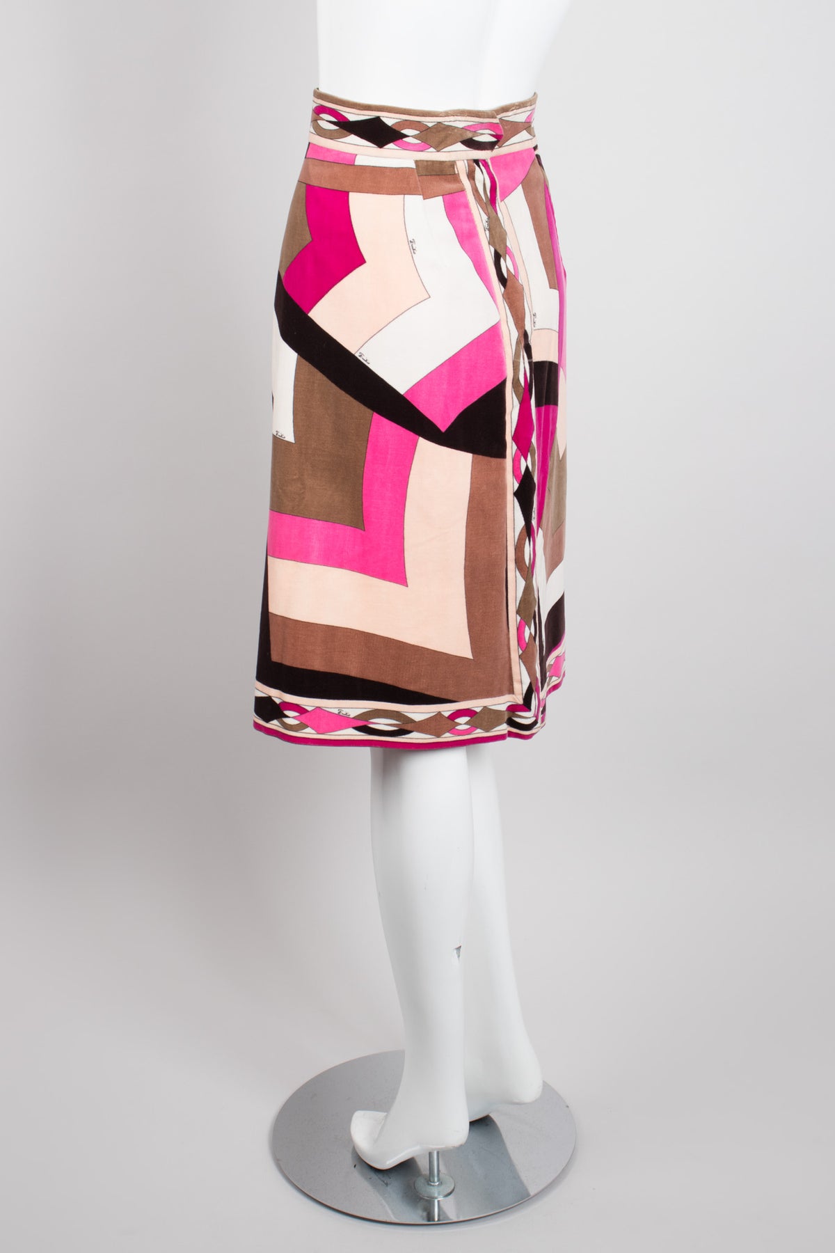 Vintage Emilio Pucci Pink Velvet Geometric Print Skirt Recess Los