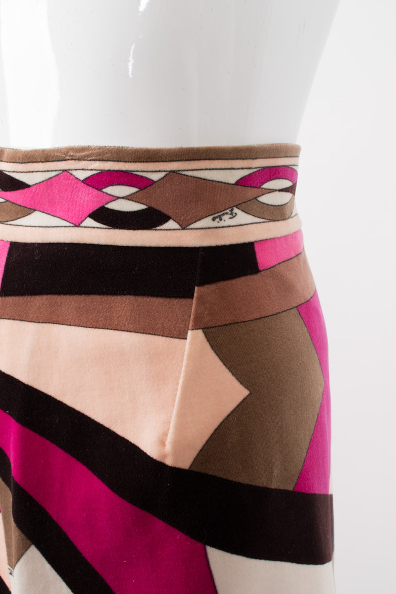 Vintage Emilio Pucci Pink Velvet Geometric Print Skirt Recess Los Angeles LA