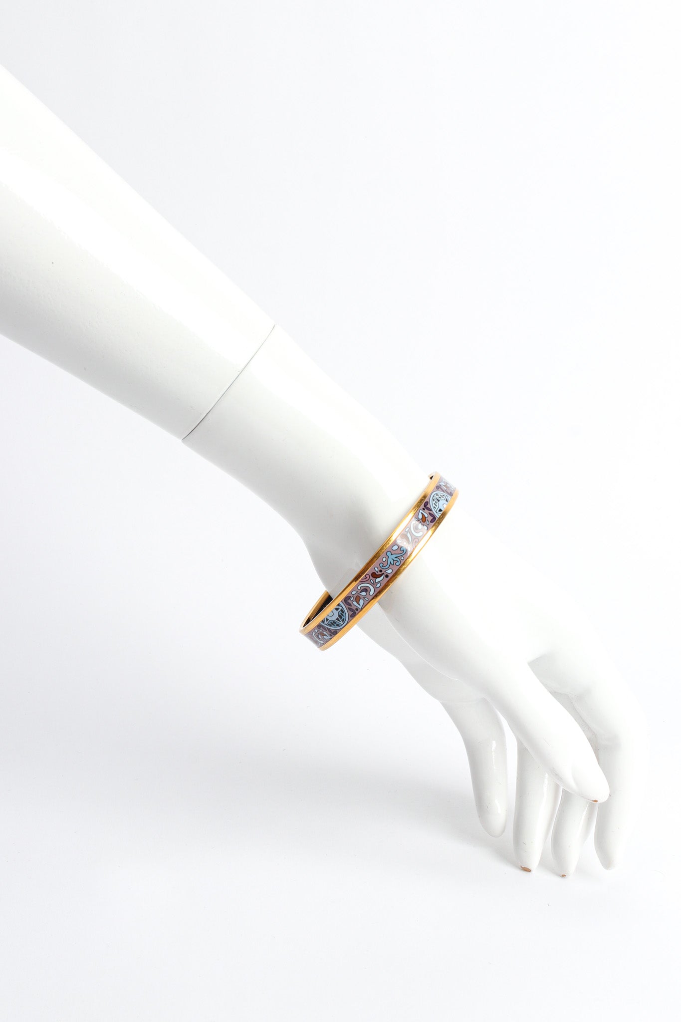 Vintage Hermés Geo Paisley Narrow Enamel Bracelet on mannequin @ Recess LA