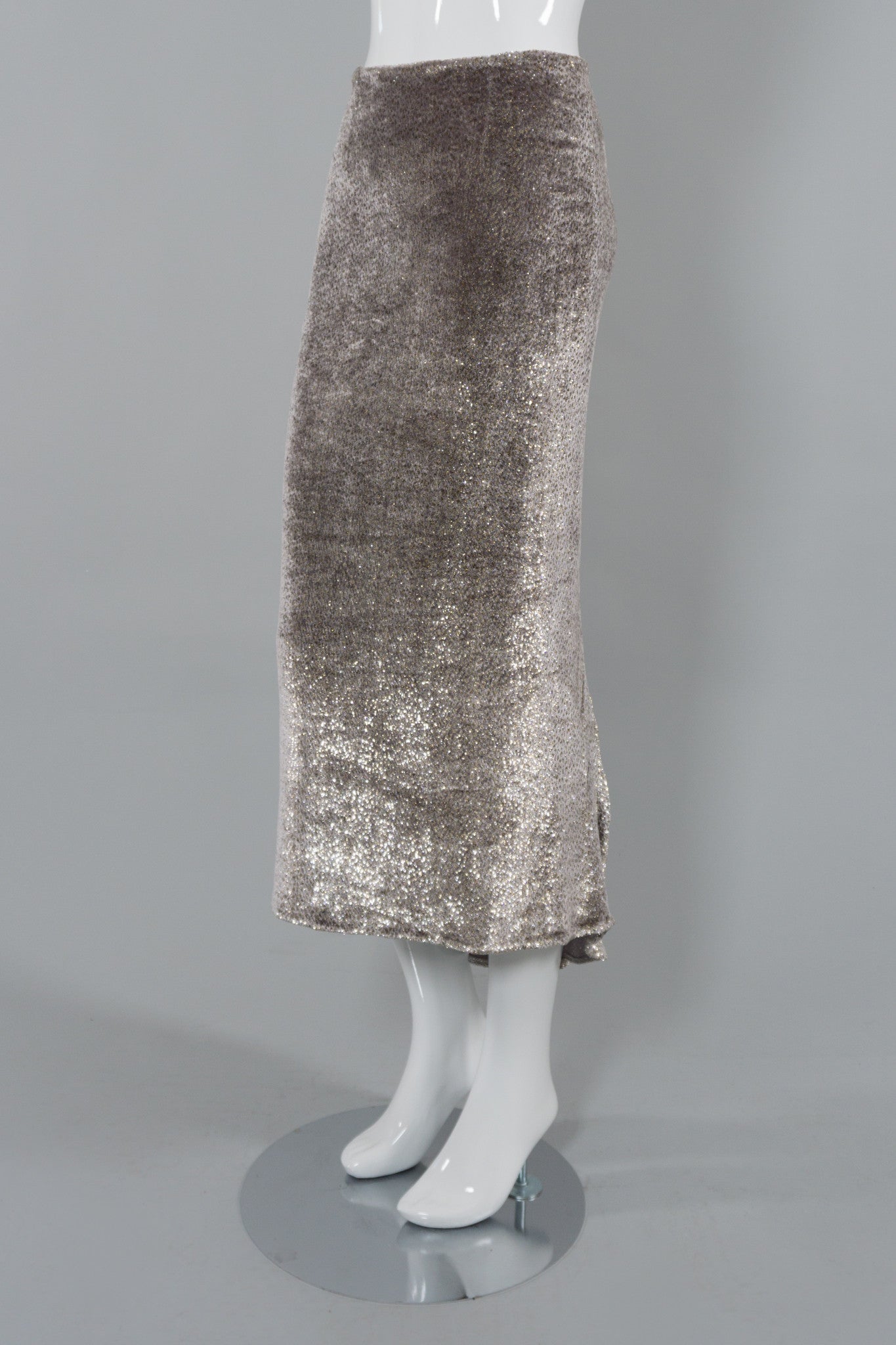 Margi Kent Vintage Metallic Velvet Lame Midi Skirt
