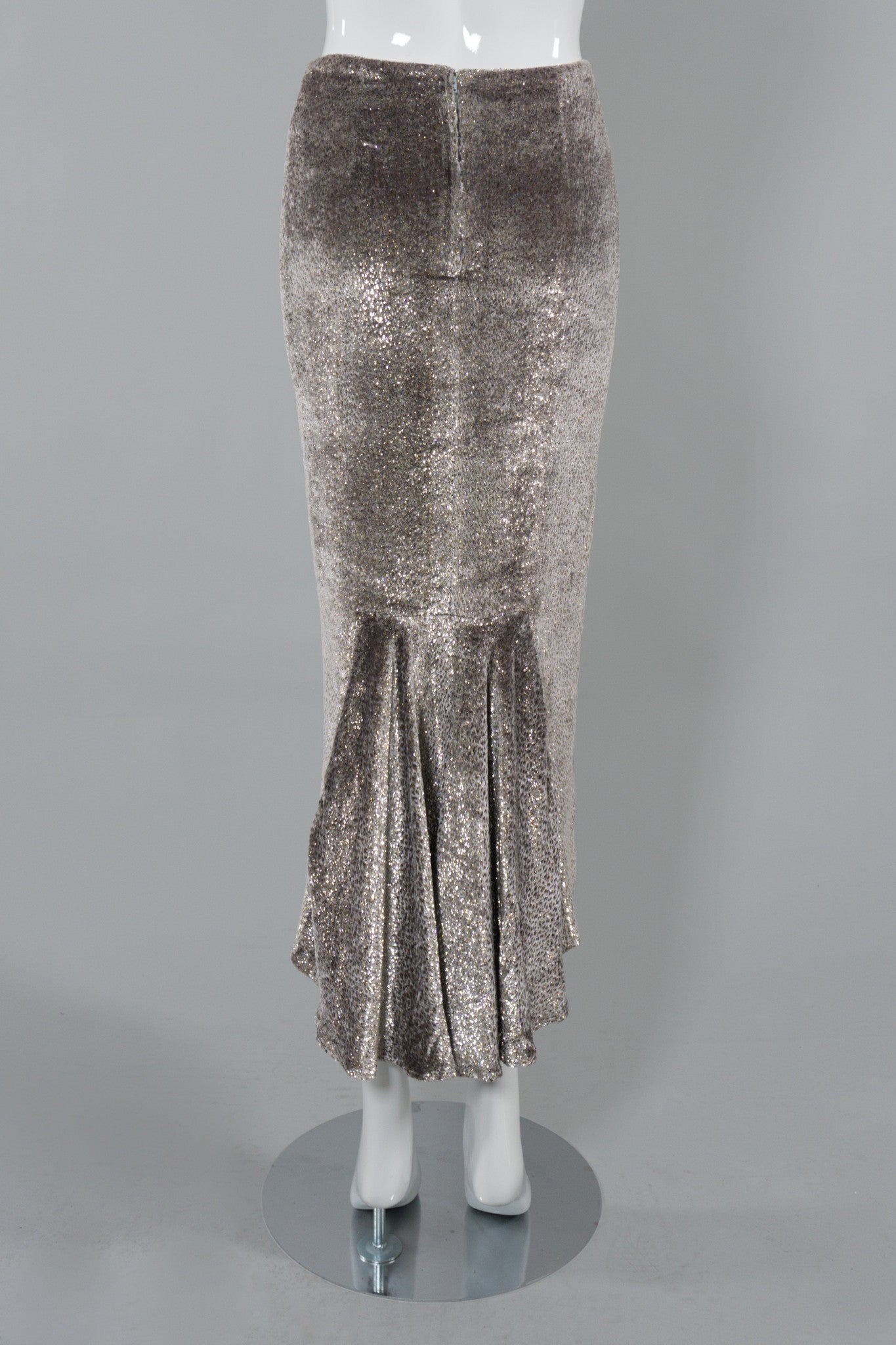 Margi Kent Vintage Metallic Velvet Lame Midi Skirt