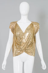 Whiting&Davis Gold Mesh Draped Surplice Wrap Top