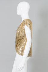 Whiting&Davis Gold Mesh Draped Surplice Wrap Top