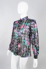 Oscar de la Renta Vintage Sheer Silk Floral Plaid Blouse