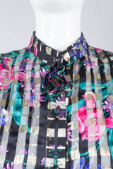 Oscar de la Renta Vintage Sheer Silk Floral Plaid Blouse