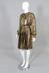 Christian A. Metallic Gold Lamé Blouse & Skirt Set