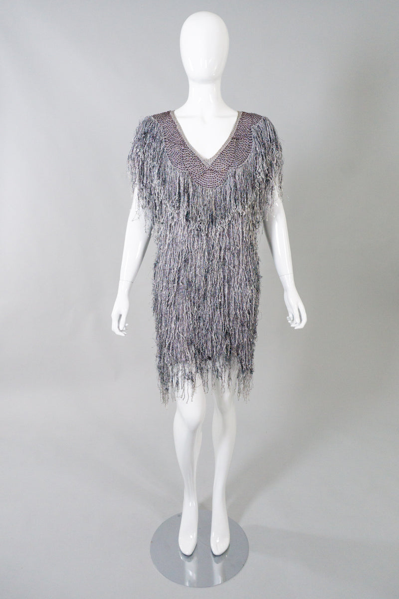 By Virginia Metallic Knit Fringe Dress