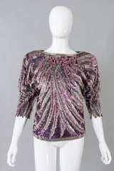 Halston Beaded Fringe Pink Flamingo Top