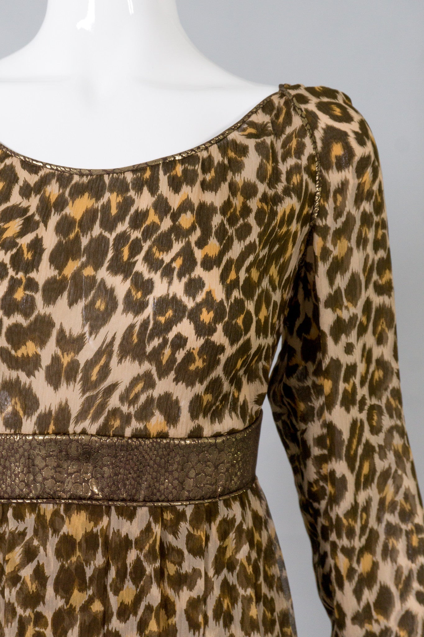 Galanos Asymmetrical Silk Chiffon Leopard Print Dress