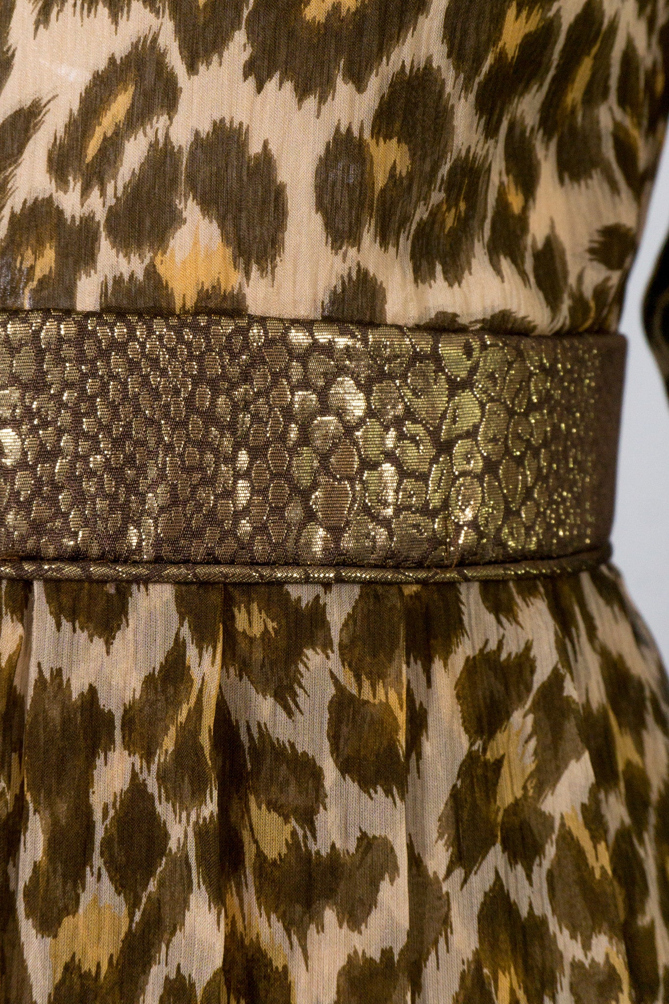 Galanos Asymmetrical Silk Chiffon Leopard Print Dress