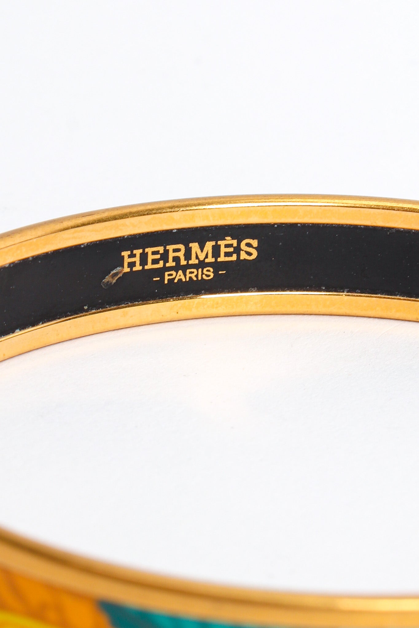 Vintage Hermés Abstract Leaf Feather Narrow Enamel Bracelet signed @ Recess LA