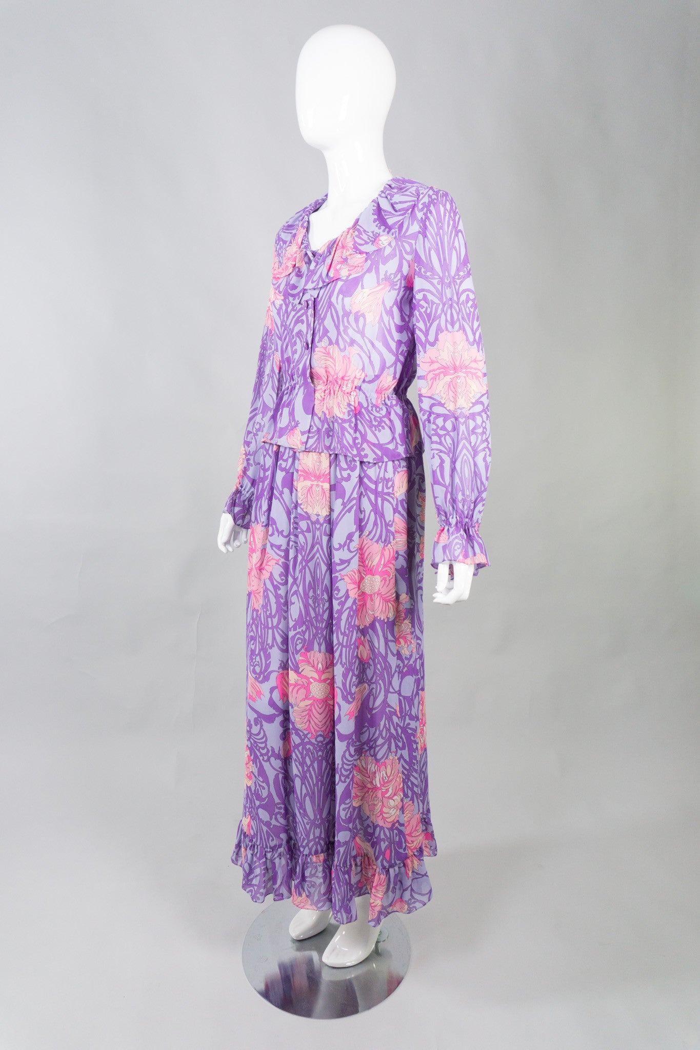 Pucci Silk Chiffon Floral Blouse & Skirt Set