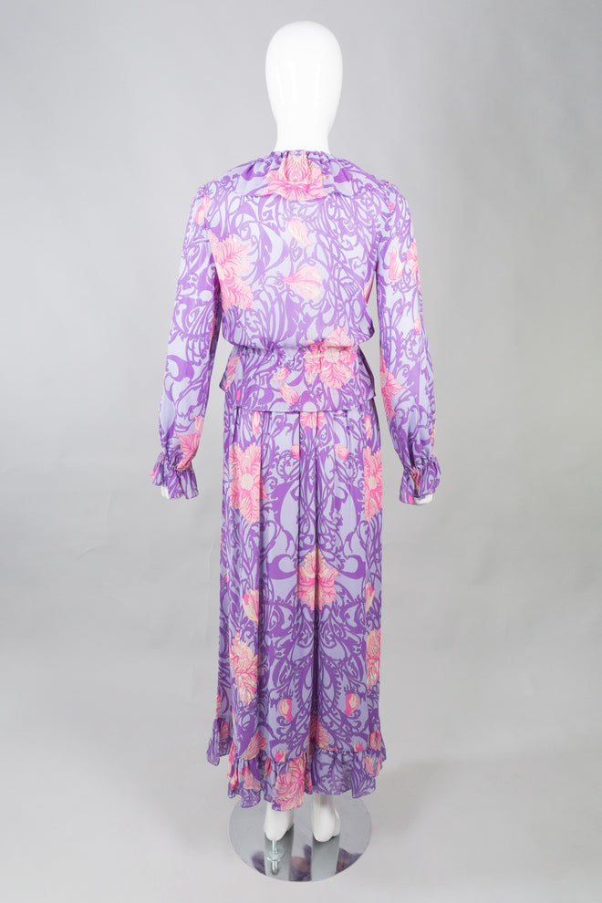 Pucci Silk Chiffon Floral Blouse & Skirt Set