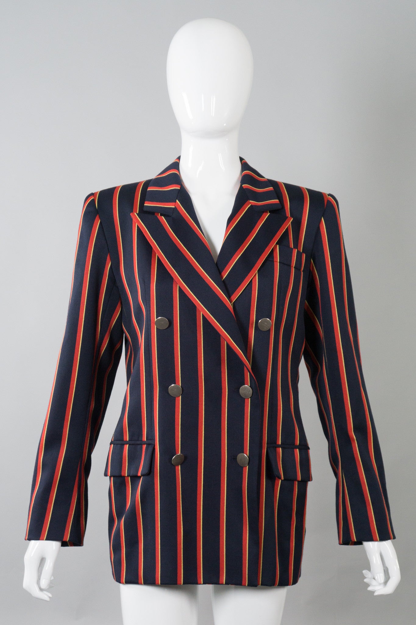 Yves Saint Laurent Double Breasted Striped Captain Blazer