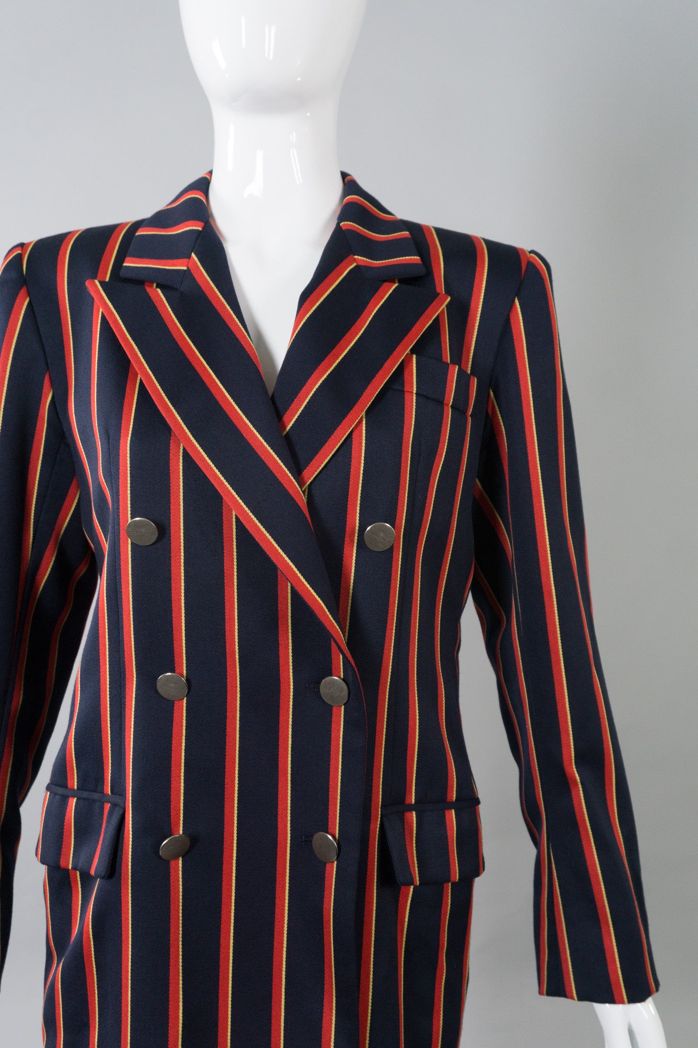 Yves Saint Laurent Double Breasted Striped Captain Blazer