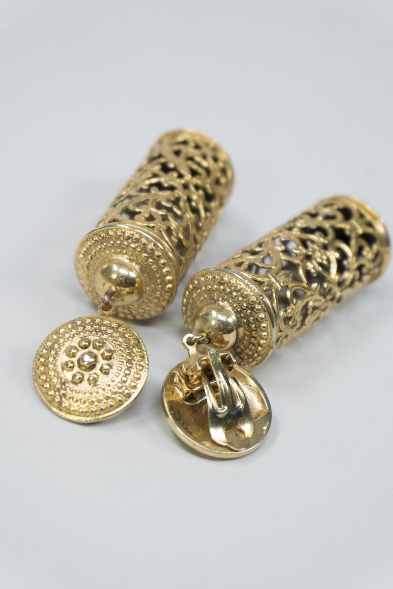 Vintage Beaded Tassel Chain Belt or NecklaceVintage Filigree Scroll Barrel Earrings