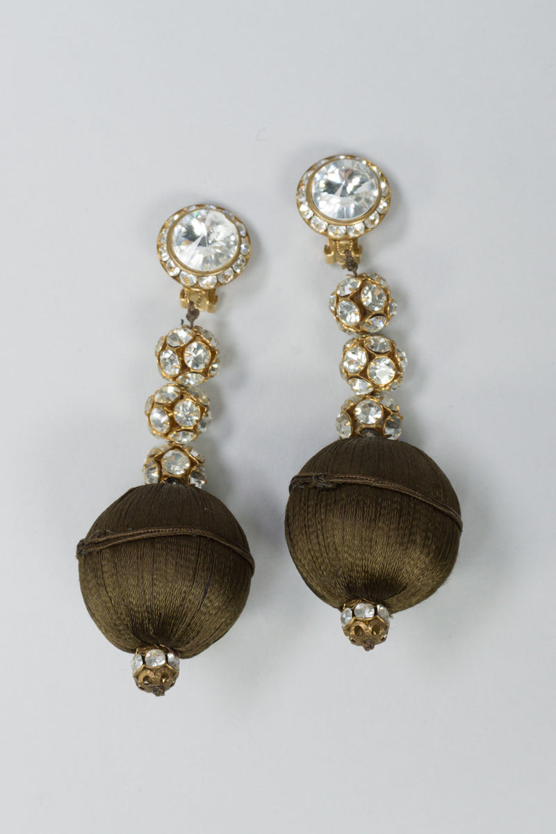 Rhinestone & Silk Vintage Ball Drop Earrings