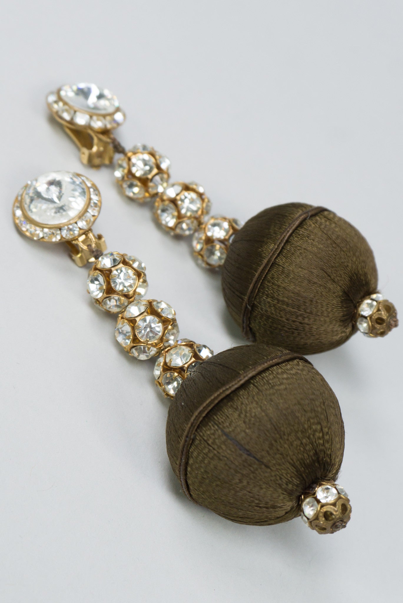 Rhinestone & Silk Vintage Ball Drop Earrings