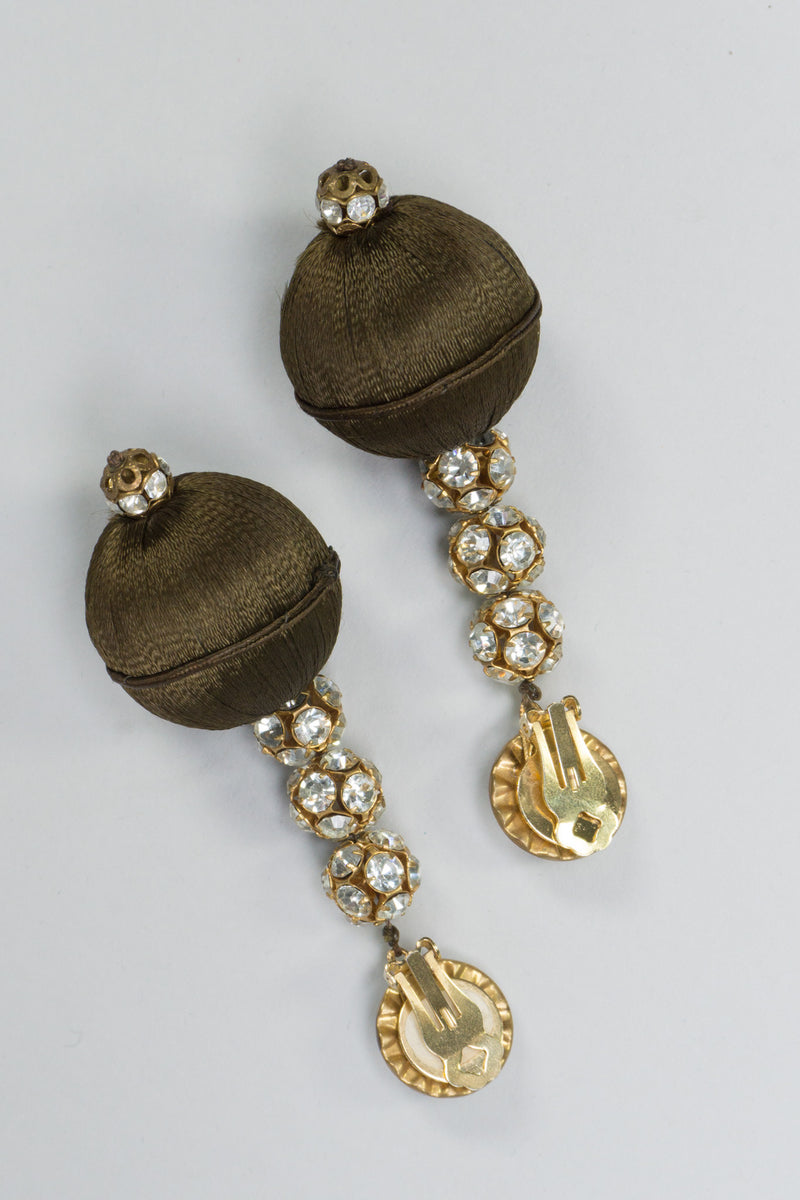 Rhinestone & Silk Vintage Ball Drop Earrings