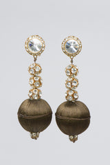 Rhinestone & Silk Vintage Ball Drop Earrings