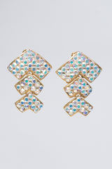 Vintage Iridescent Crystal Chevron Earrings