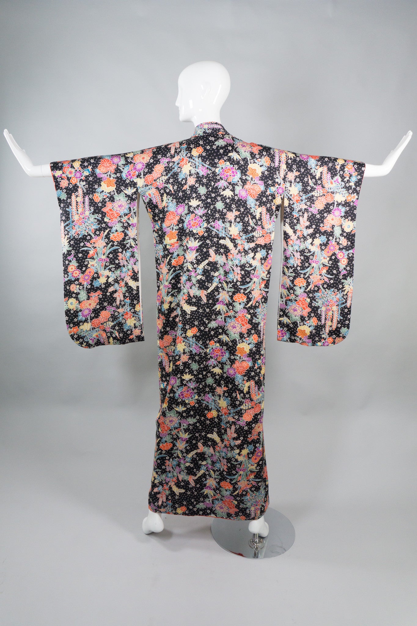 Vintage Japanese Rainbow Floral Burst Silk Kimono