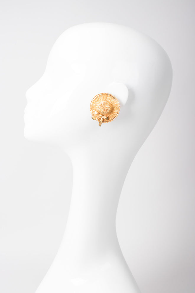 Chanel Signature Gold Boater Hat Earrings