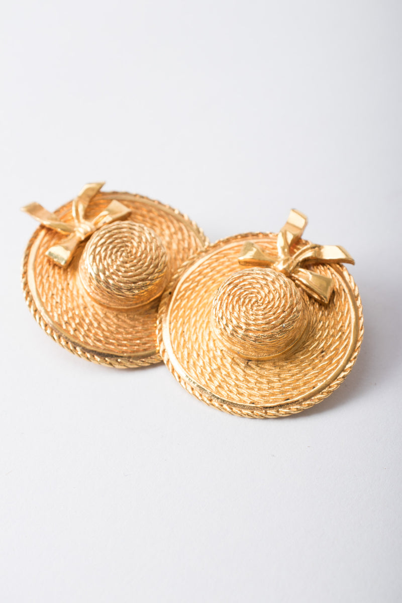Chanel Signature Gold Boater Hat Earrings – Recess