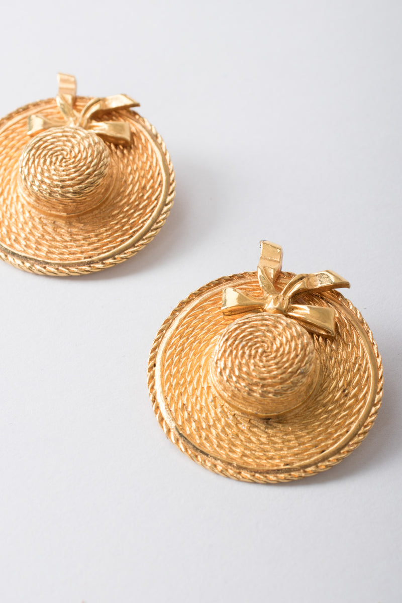 Chanel Signature Gold Boater Hat Earrings – Recess