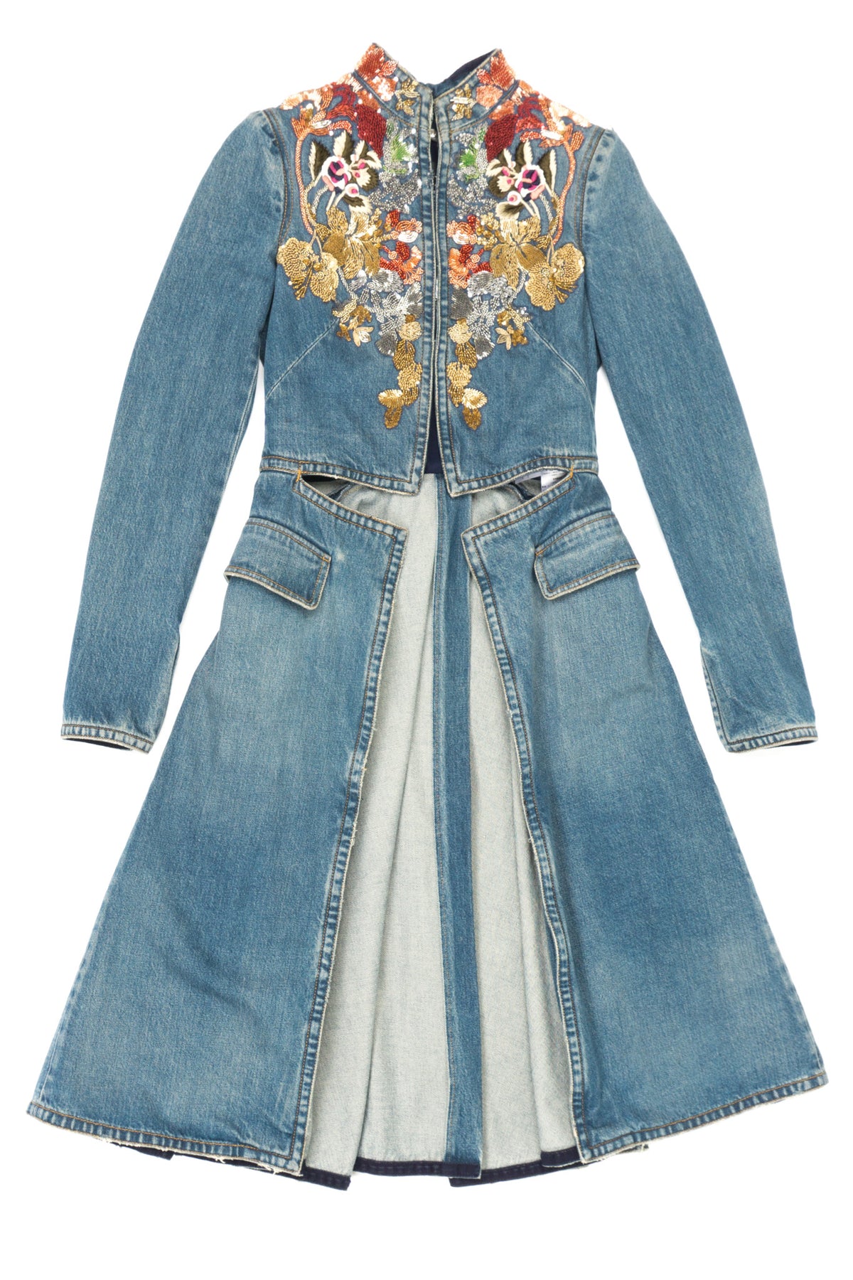 Alexander McQueen Beaded Denim Cutaway Coat – Recess