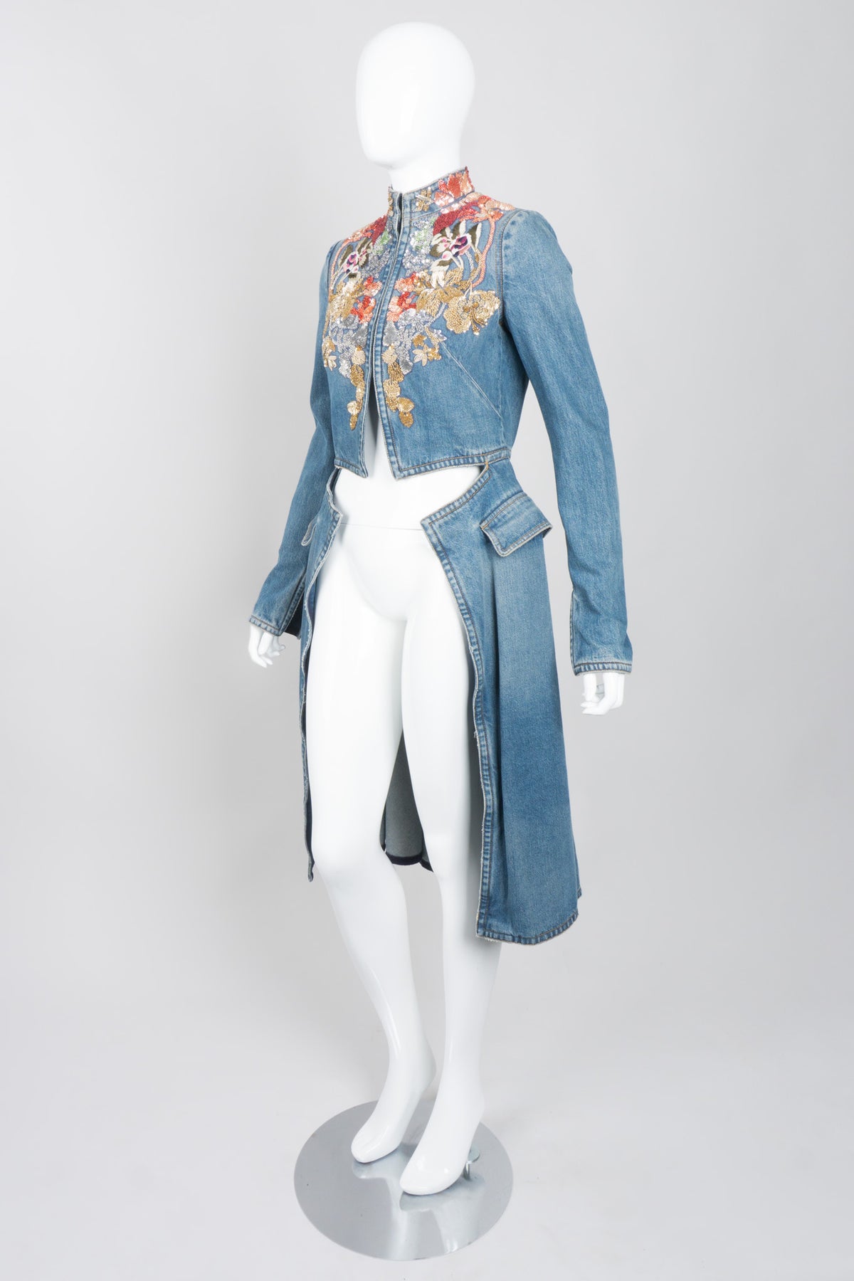 Alexander McQueen Beaded Denim Cutaway Coat – Recess