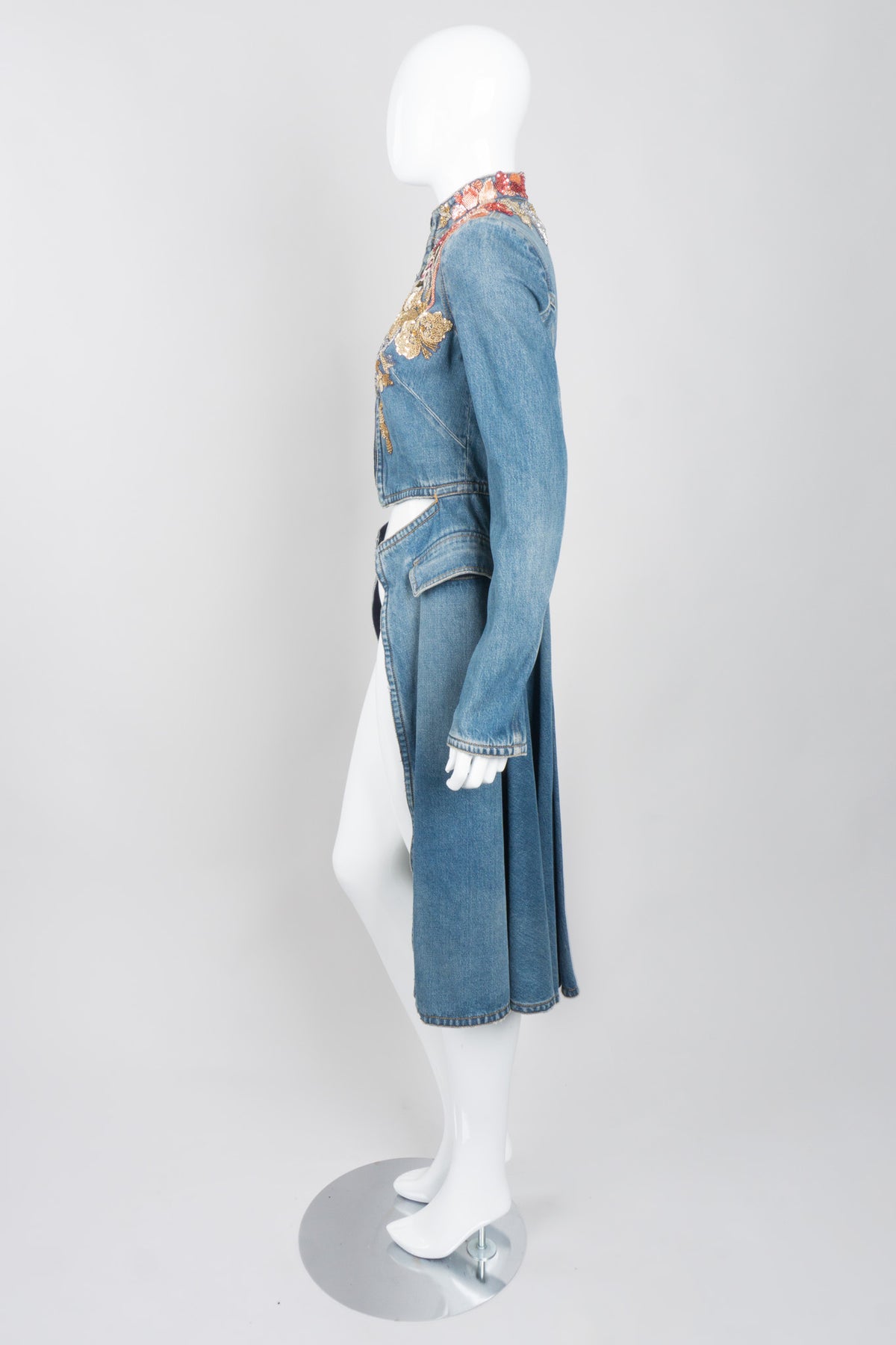 Alexander McQueen Beaded Denim Cutaway Coat – Recess