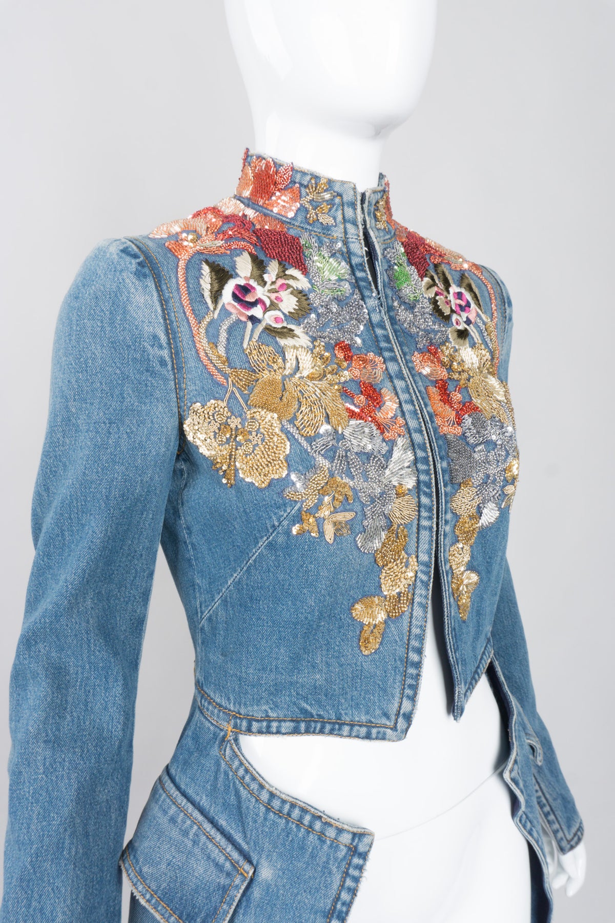 Alexander McQueen Beaded Denim Cutaway Coat – Recess