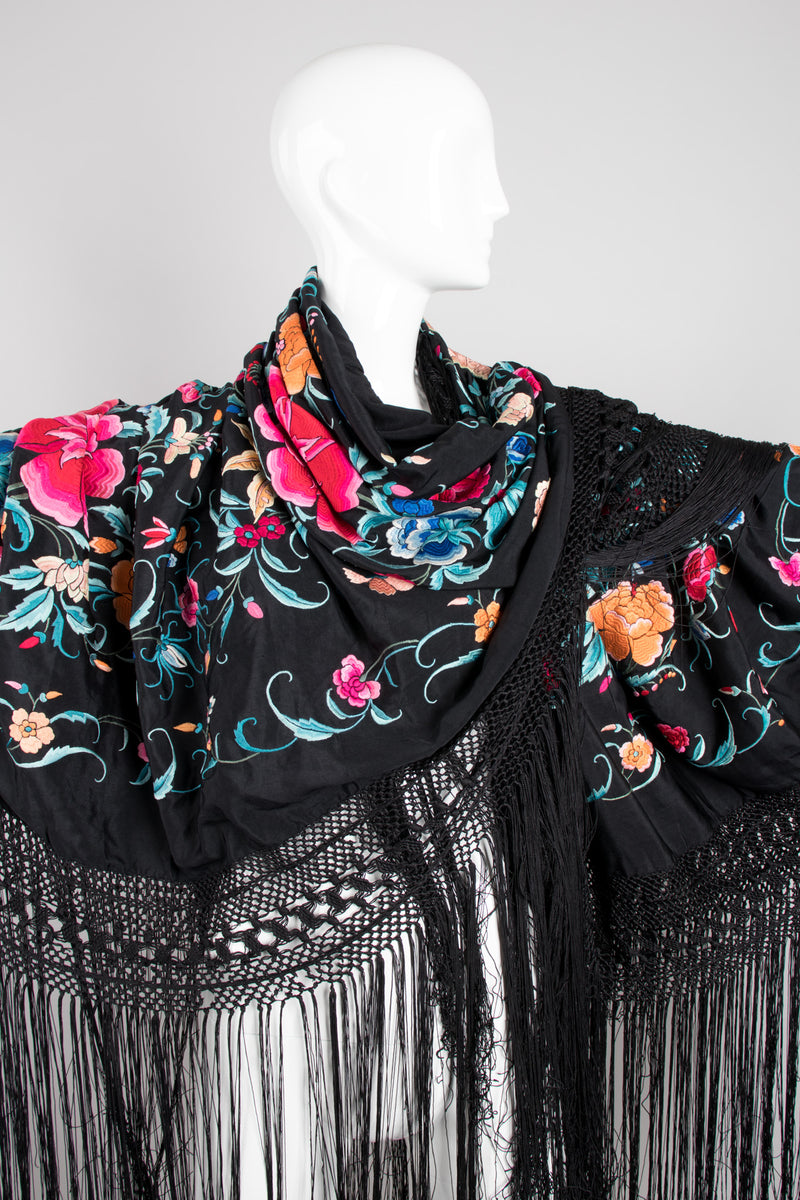 Vintage Embroidered Floral Piano Shawl