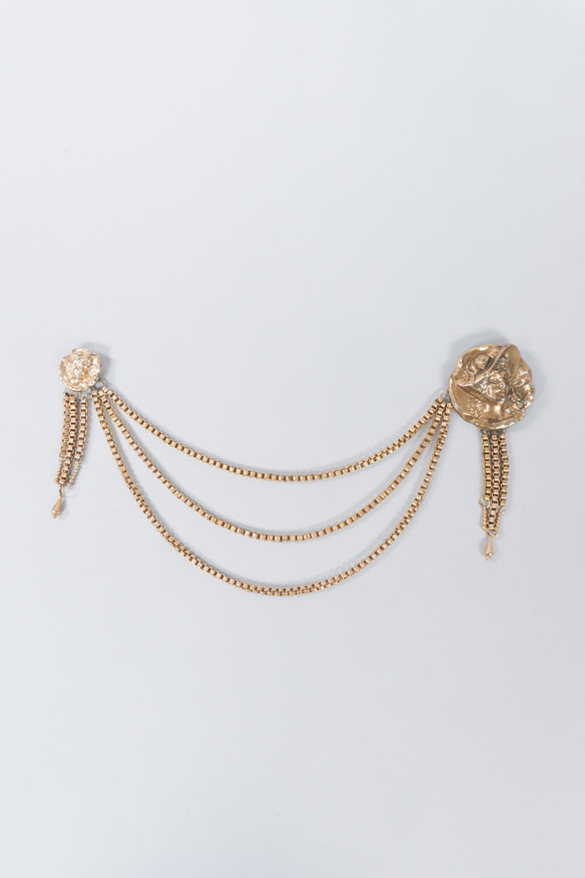 Victorian Vintage Face Triple Chain Fob Brooch