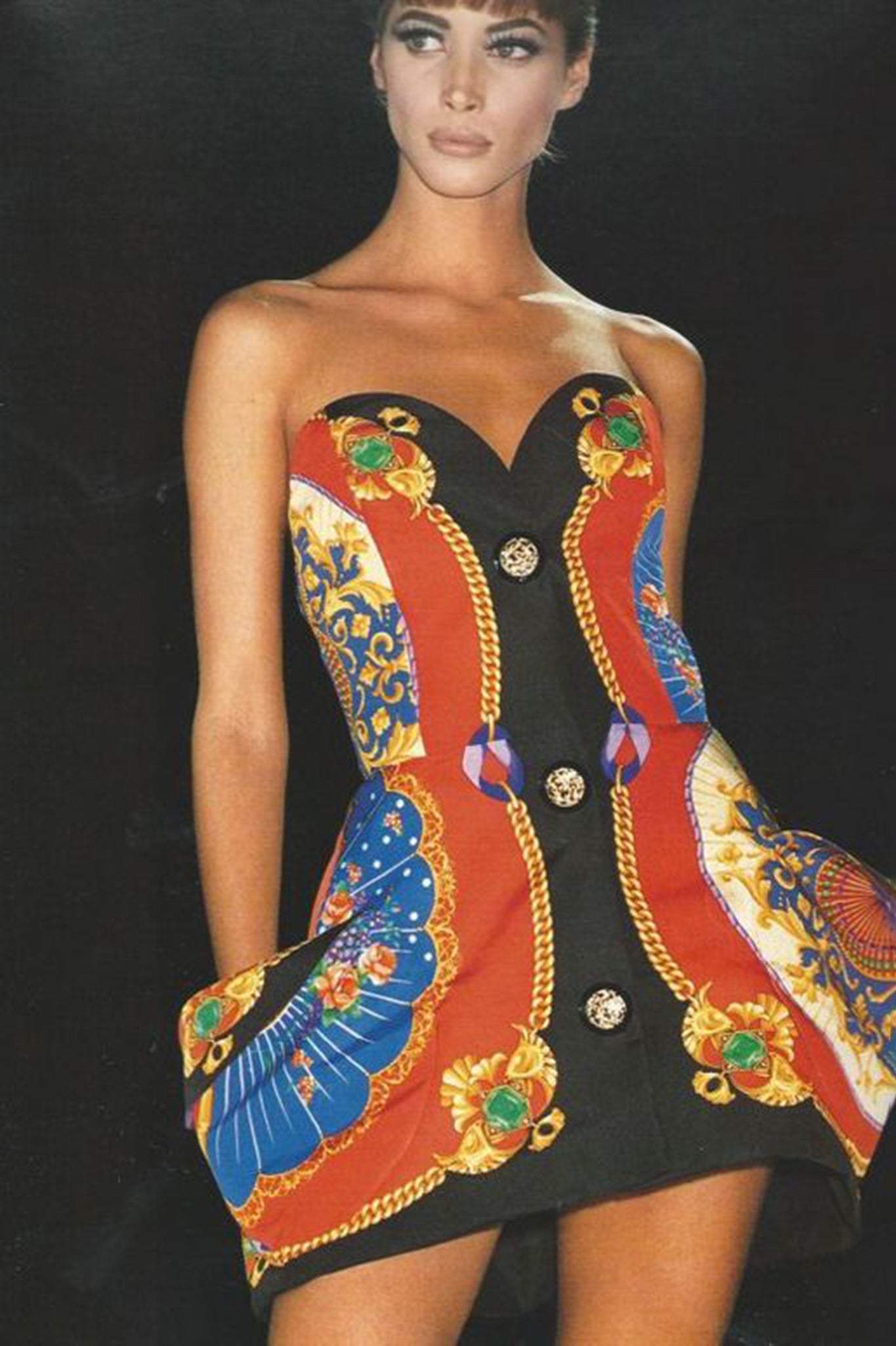 Vintage Gianni Versace SS 1991 Runway I Ventagli Sculpted Dress on Christy Turlington at Recess LA