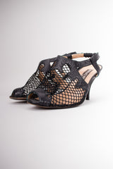 Maud Frizon Fishnet Mesh Open Toe Shoetie Heels