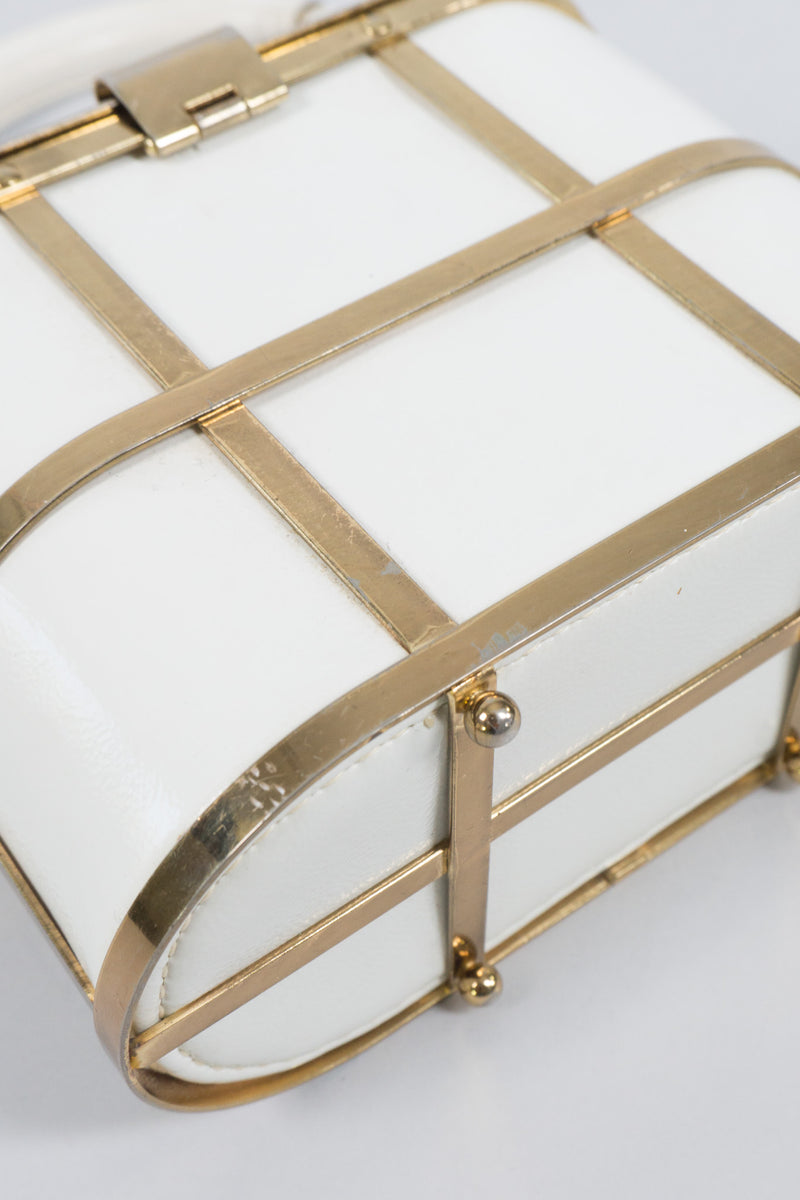 Ethel Gold Metal Cage Vintage Leather Box Bag