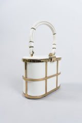 Ethel Gold Metal Cage Vintage Leather Box Bag