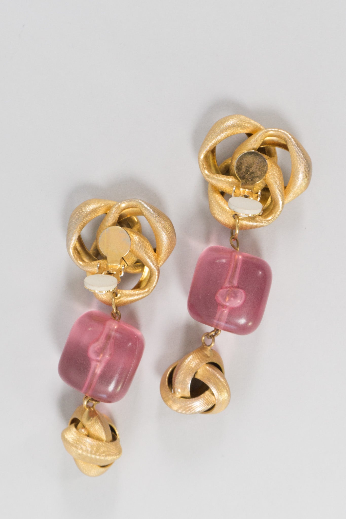 Pink Ice Metal Knot Energon Cube Clip Earrings