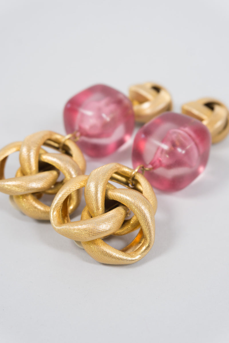 Pink Ice Metal Knot Energon Cube Clip Earrings