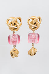 Pink Ice Metal Knot Energon Cube Clip Earrings