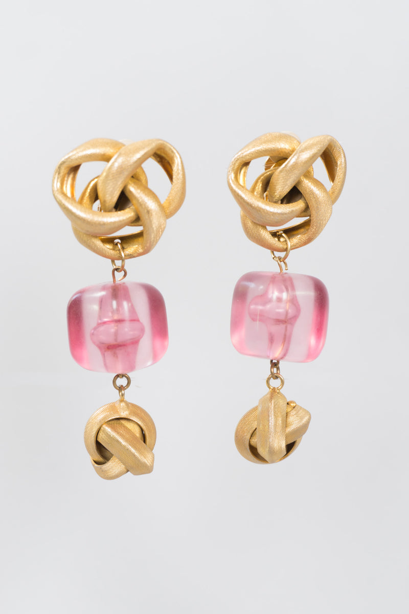 Pink Ice Metal Knot Energon Cube Clip Earrings