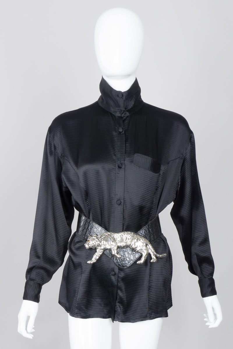 Umberto Ginocchiette Vintage Convertible Collar Silk Pajama Blouse
