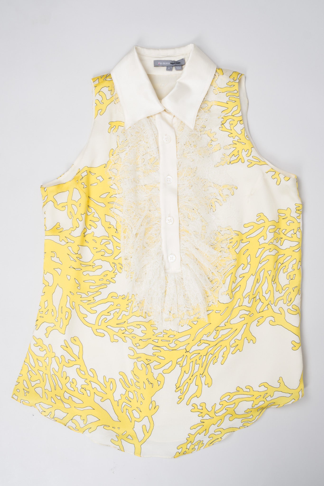 Bill Blass Sunshine Coral Print Lace Front Sleeveless Blouse